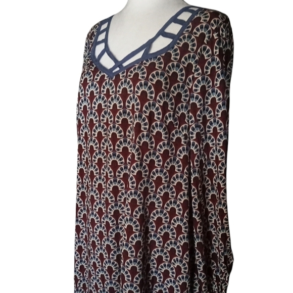 Entro Mod Print Tunic Top‎ / Mini Dress Long Sleeve W/ Pockets Size Medium - Picture 4 of 10